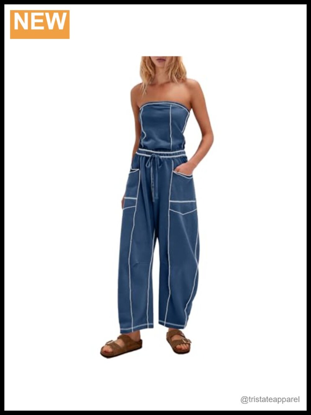 Women's Strapless Off Shoulder Jumpsuit Loose Fit Romper with Pockets